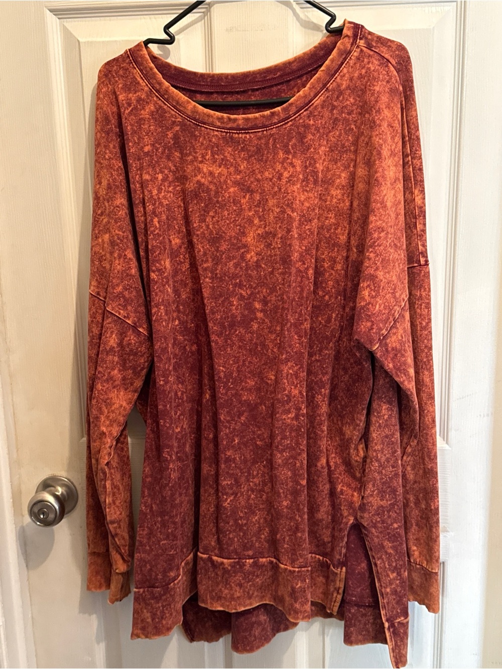 Boutique Rust Orange Mineral Wash Oversized Tunic Sweatshirt Side Slit Plus 3X